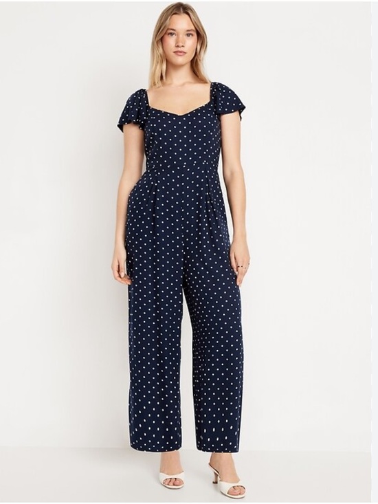 Old Navy Pants - OLD NAVY Wide Leg Polka Dot Jumpsuit Sz Large Stretch Comfort Lightweight